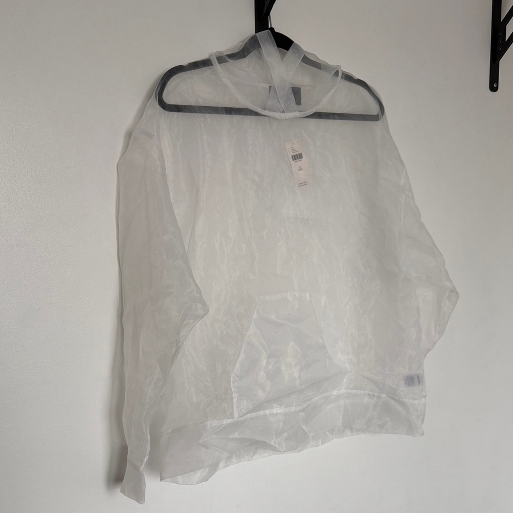 Anthropologie Sheer White Organza Pullover Hooded Top - Picture 3 of 10